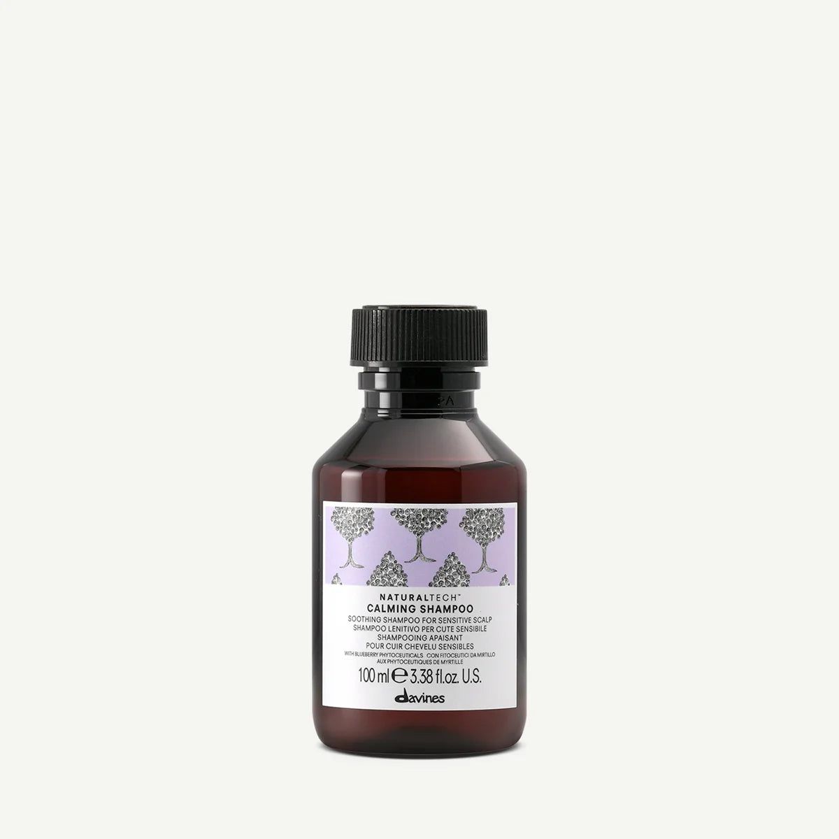 Naturaltech Calming Shampoo i liten flaska, miljövänligt schampo som lugnar känslig hårbotten och passar daglig användning.