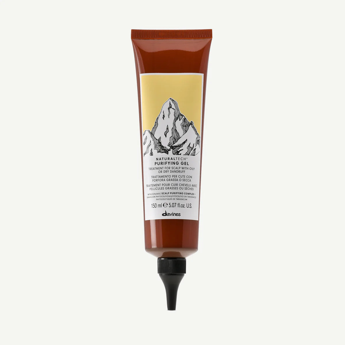 Naturaltech Purifying Gel i brun tub med svart pip, produkt för hår- och hårbottenvård med fokus på renande effekt från Davines.